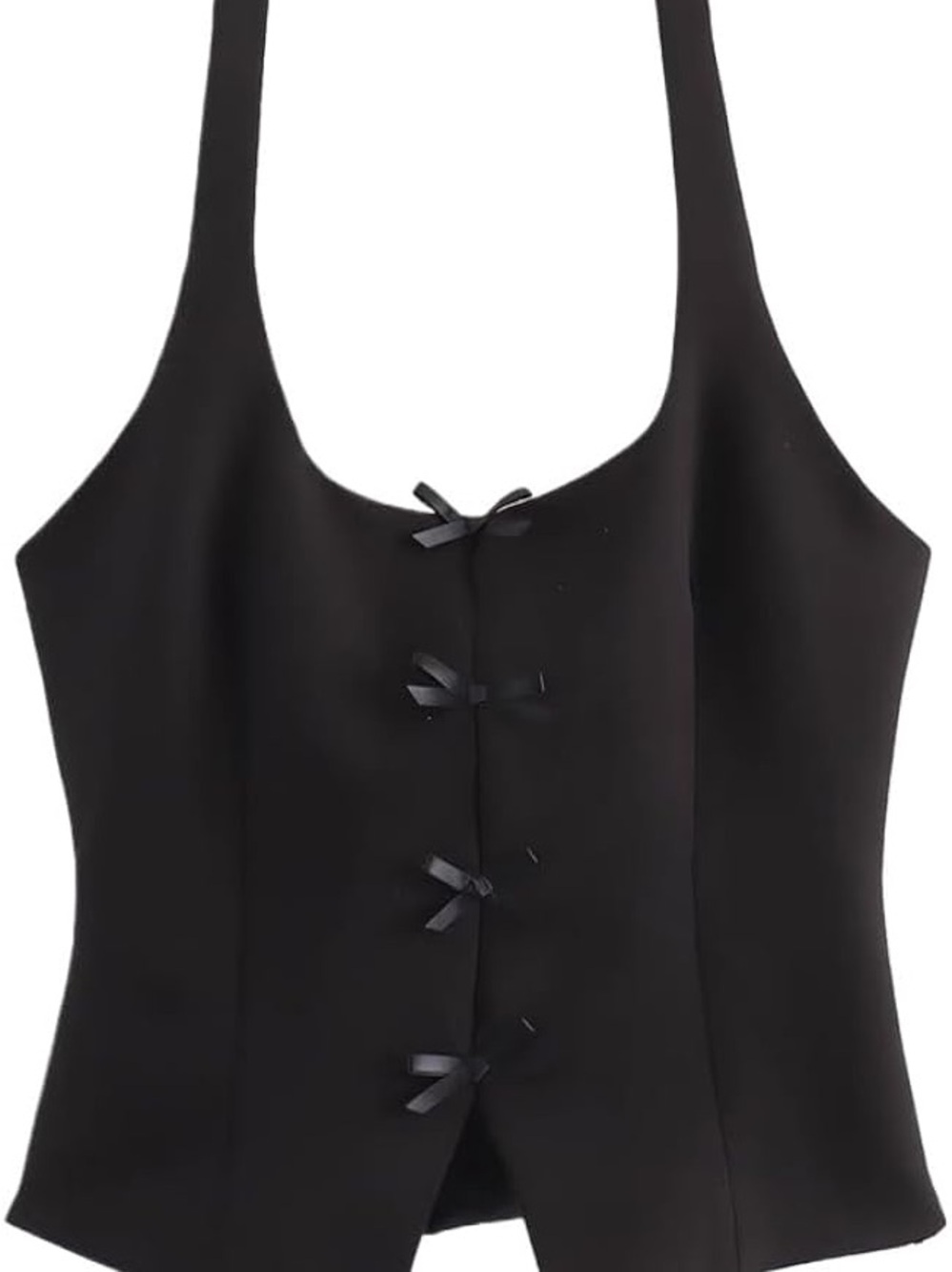 Zara Black Crop Top with Bow-Detail Front